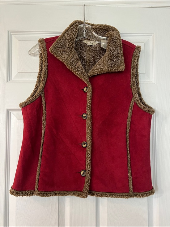 L.L. Bean Jackets & Blazers - L.L. Bean Red Vest with Brown Trim
